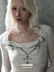 Rebellious Tenderness Lace Choker Necklace with Cross Pendant™