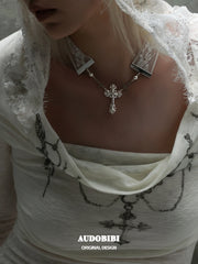 Rebellious Tenderness Lace Choker Necklace with Cross Pendant™
