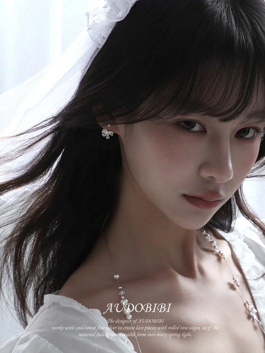 Rebellious Tenderness Plating 925Pin Luxury Vintage Lace Bow-Front Stud Earrrings™