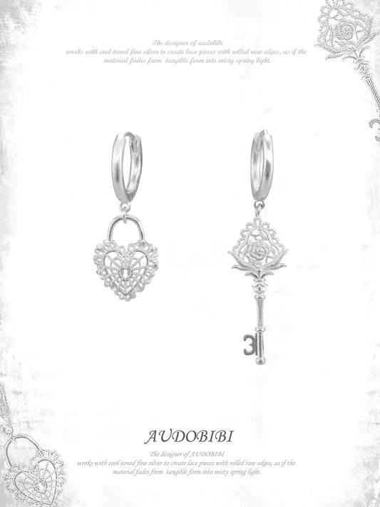 Rebellious Tenderness Platinum Plating Lace Style Asymmetrical Drop Hoop Earrings™