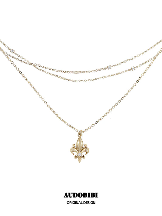 Royale Iris 18K Gold-Plated Vintage Iris Double-Layered Pendant Choker Necklace™