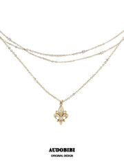 Royale Iris 18K Gold-Plated Vintage Iris Double-Layered Pendant Choker Necklace™