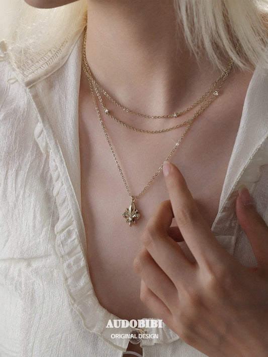 Royale Iris 18K Gold-Plated Vintage Iris Double-Layered Pendant Choker Necklace™