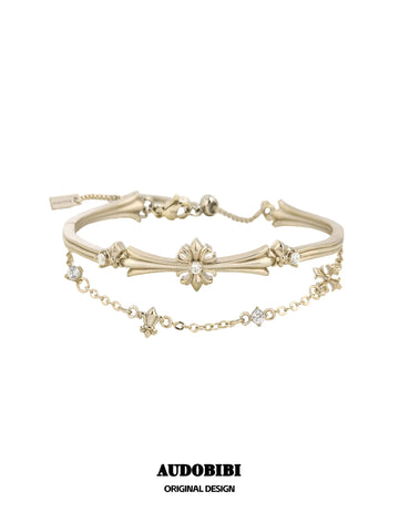 Royale Iris 18K Gold Plated Vintage Double-Layer Iris Adjustable Bangle Bracelet™