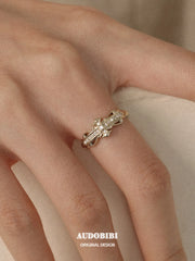 Royale Iris 925 Sterling Silver Vintage Iris Moissanite Adjustable Ring Set B™