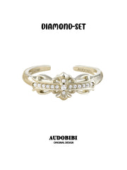 Royale Iris 925 Sterling Silver Vintage Iris Moissanite Adjustable Ring Set B™