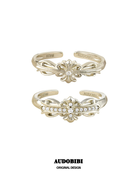 Royale Iris 925 Sterling Silver Vintage Iris Moissanite Adjustable Ring Set B™
