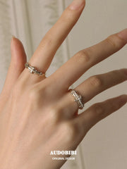 Royale Iris 925 Sterling Silver Vintage Iris Moissanite Adjustable Ring Set B™