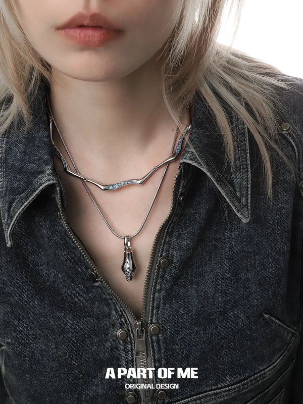 Slytherin House 18k Platinum Plating Ice Blue Snake Pendant Chokers Necklaces™