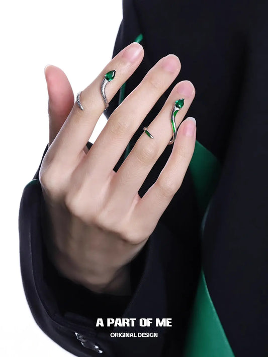Slytherin House S925 Sterling Silver Basic Snake Resizeable Rings™