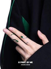 Slytherin House S925 Sterling Silver Basic Snake Resizeable Rings™