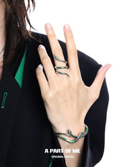 แหวนเงินสเตอร์ลิง S925 ลายงูบิดปรับขนาดได้ Slytherin House™
