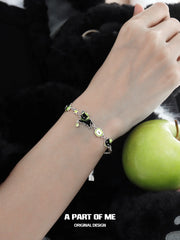 여름 과일 18K 플래티넘 도금 블랙 키튼 &amp; 그린 애플 팔찌™