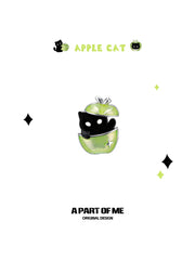 Summer Fruity 18K Platinum Plated Black Kitten ＆ Green Apple Stud Earrings™