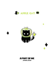 Summer Fruity 18K Platinum Plated Black Kitten ＆ Green Apple Stud Earrings™
