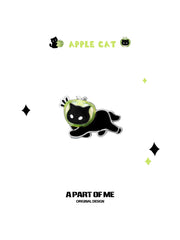 Summer Fruity 18K Platinum Plated Black Kitten ＆ Green Apple Stud Earrings™