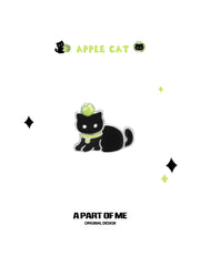 Summer Fruity 18K Platinum Plated Black Kitten ＆ Green Apple Stud Earrings™