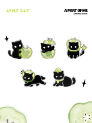 Summer Fruity 18K Platinum Plated Black Kitten ＆ Green Apple Stud Earrings™
