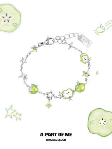 Summer Fruity 18Kプラチナメッキ グリーンアップルブレスレット™