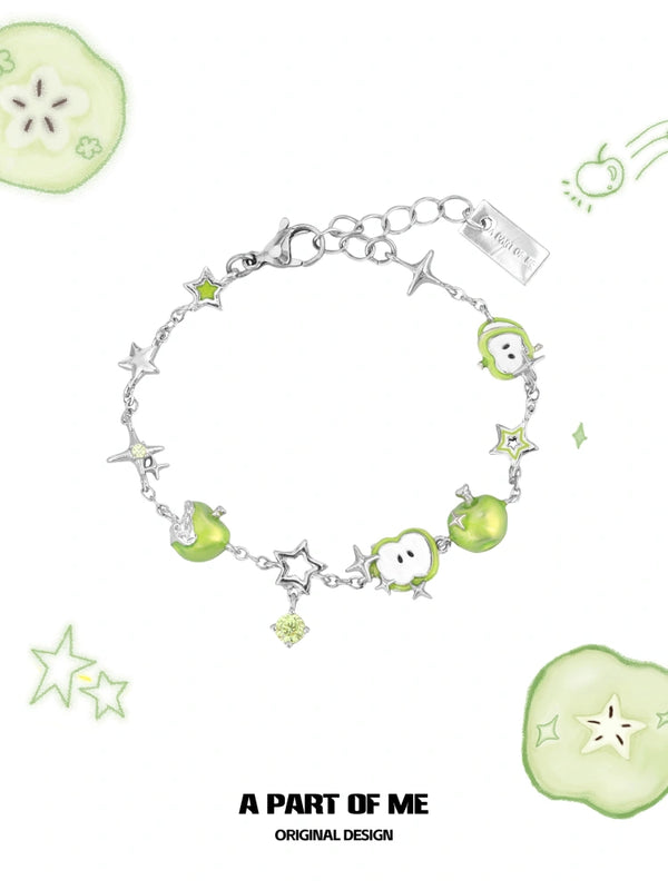 Summer Fruity 18Kプラチナメッキ グリーンアップルブレスレット™