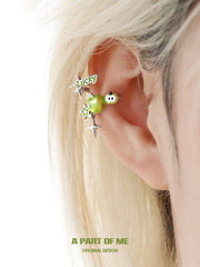 Summer Fruity 18K 플래티넘 도금 Lucky Green Apple 이어클립™