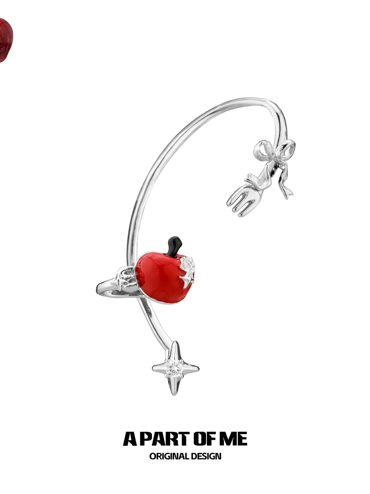 ตะขอเกี่ยวหูแบบอสมมาตรเคลือบแพลตตินัม 18K จาก Summer Fruity Apple Slice Earhook™
