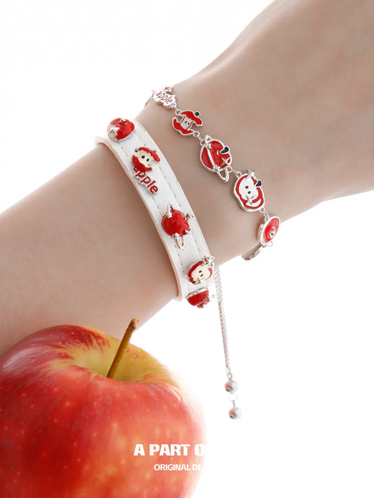 Summer Fruity 18Kプラチナメッキ アップルスライスレザーブレスレット™