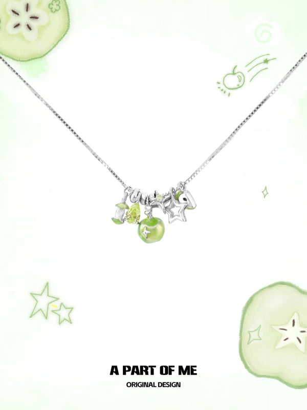 Summer Fruity 925 Sterling Silver/18K Platinum Plated Green Apple Necklace™