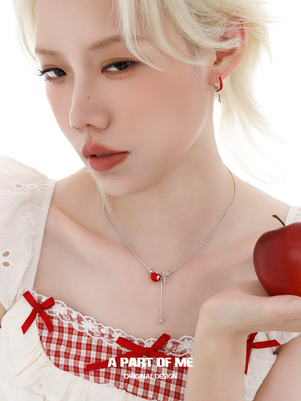 Summer Fruity 925スターリングシルバー 調節可能ドローストリングアップルネックレス™