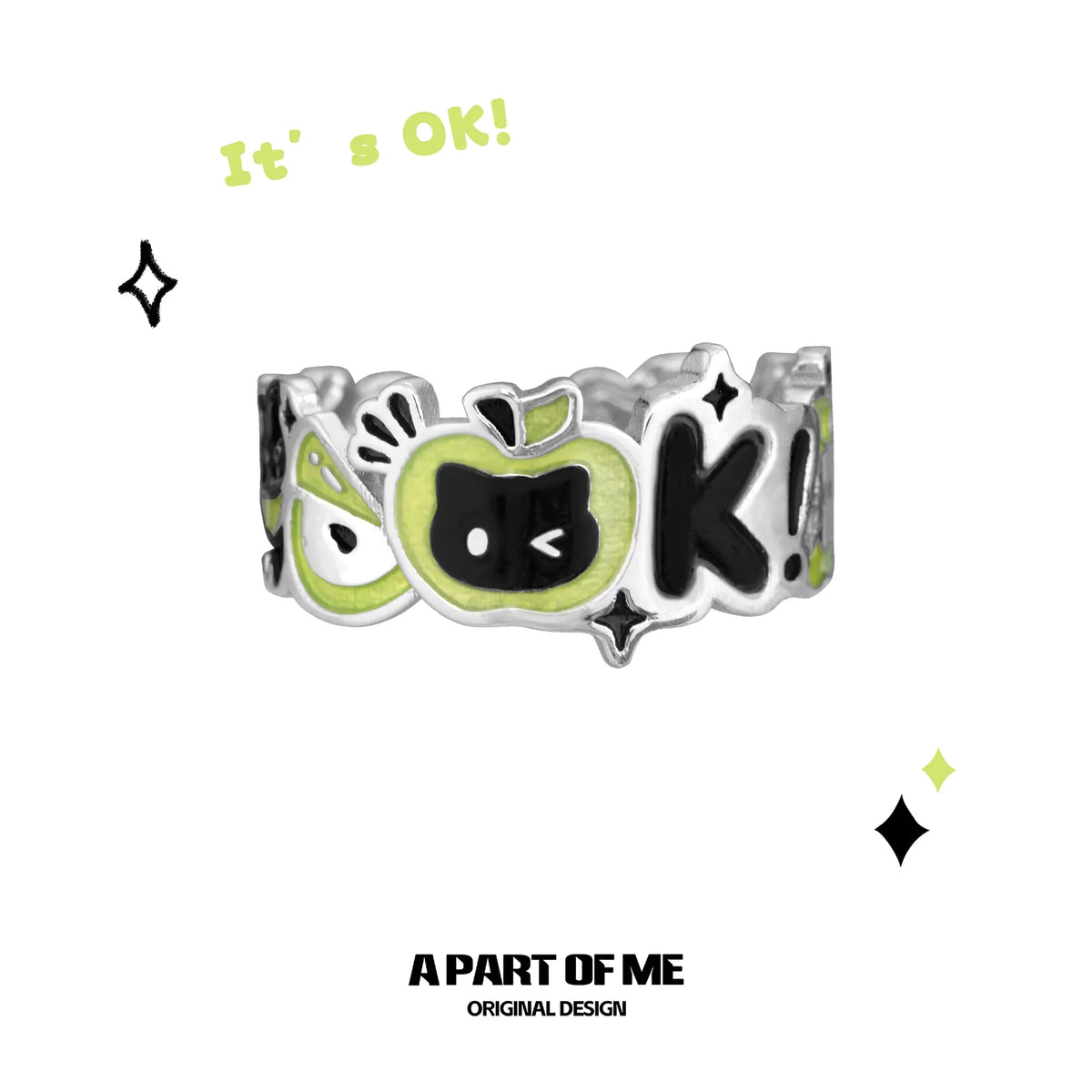 Summer Fruity 925 Sterling Silver "Everything is OK" Open Adjustable Ring™