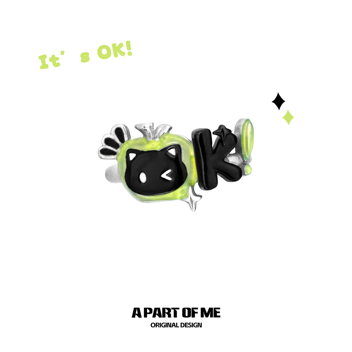 Summer Fruity Apple Cat "Everything is OK"  Ear Cuff Ear Clips™