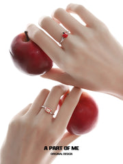 Summer Fruity Sterling Silver Fork ＆ Apple Adjustable Ring™