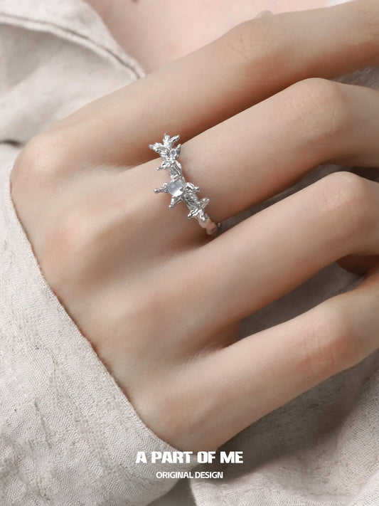Whiterfly S925 Sterling Silver Agate Butterfly Resizeable Open-end Rings™