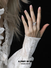 Whiterfly S925 Sterling Silver Double-Layer Resizeable Open-end Rings™