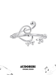 Winged Grace 925 Sterling Silver Adjustable 'Music Note Wings' Ring™