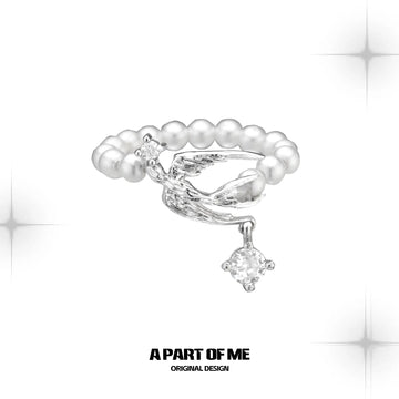 Winged Grace 925 Sterling Silver Natural Pearls Swallow Adjustable Open Ring™