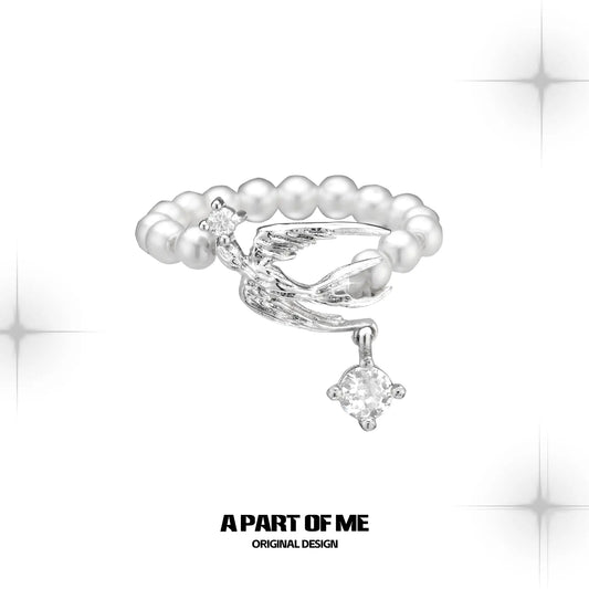 Winged Grace 925 Sterling Silver Natural Pearls Swallow Adjustable Open Ring™