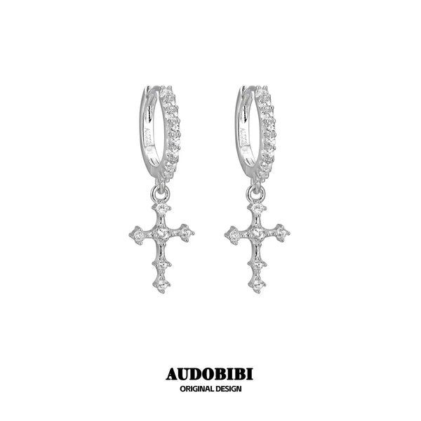 Winged Grace Judgment Angel Wing & Cross Earrings — Silver-Plated Brass, Cross.