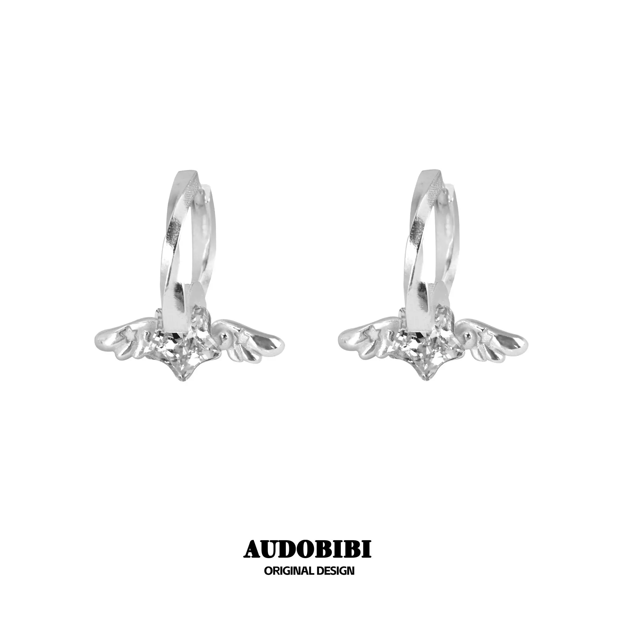 Winged Grace Starlit Angel Mini Wing Hoop Earrings — White.