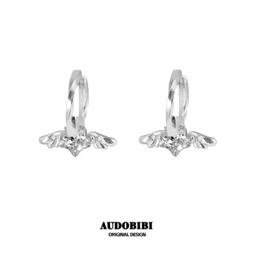Winged Grace Starlit Angel Mini Wing Hoop Earrings — White.