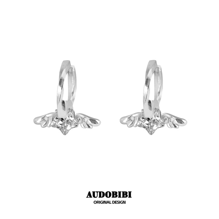Winged Grace Starlit Angel Mini Wing Hoop Earrings — White.