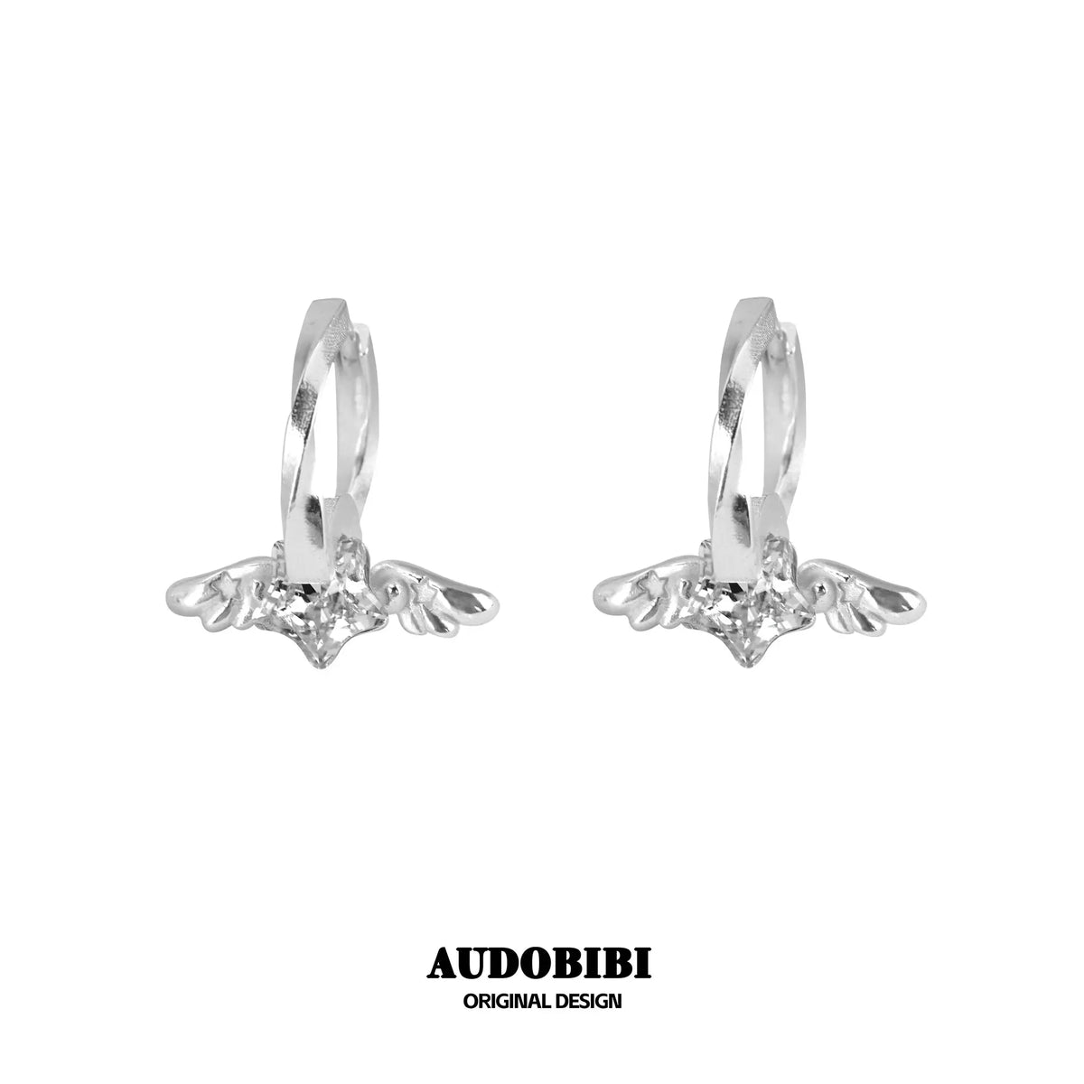 Winged Grace Starlit Angel Mini Wing Hoop Earrings — White.