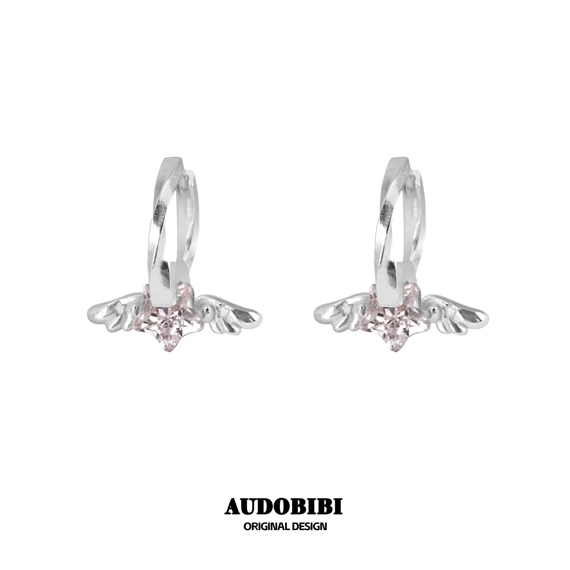 Winged Grace Starlit Angel Mini Wing Hoop Earrings — Pink.