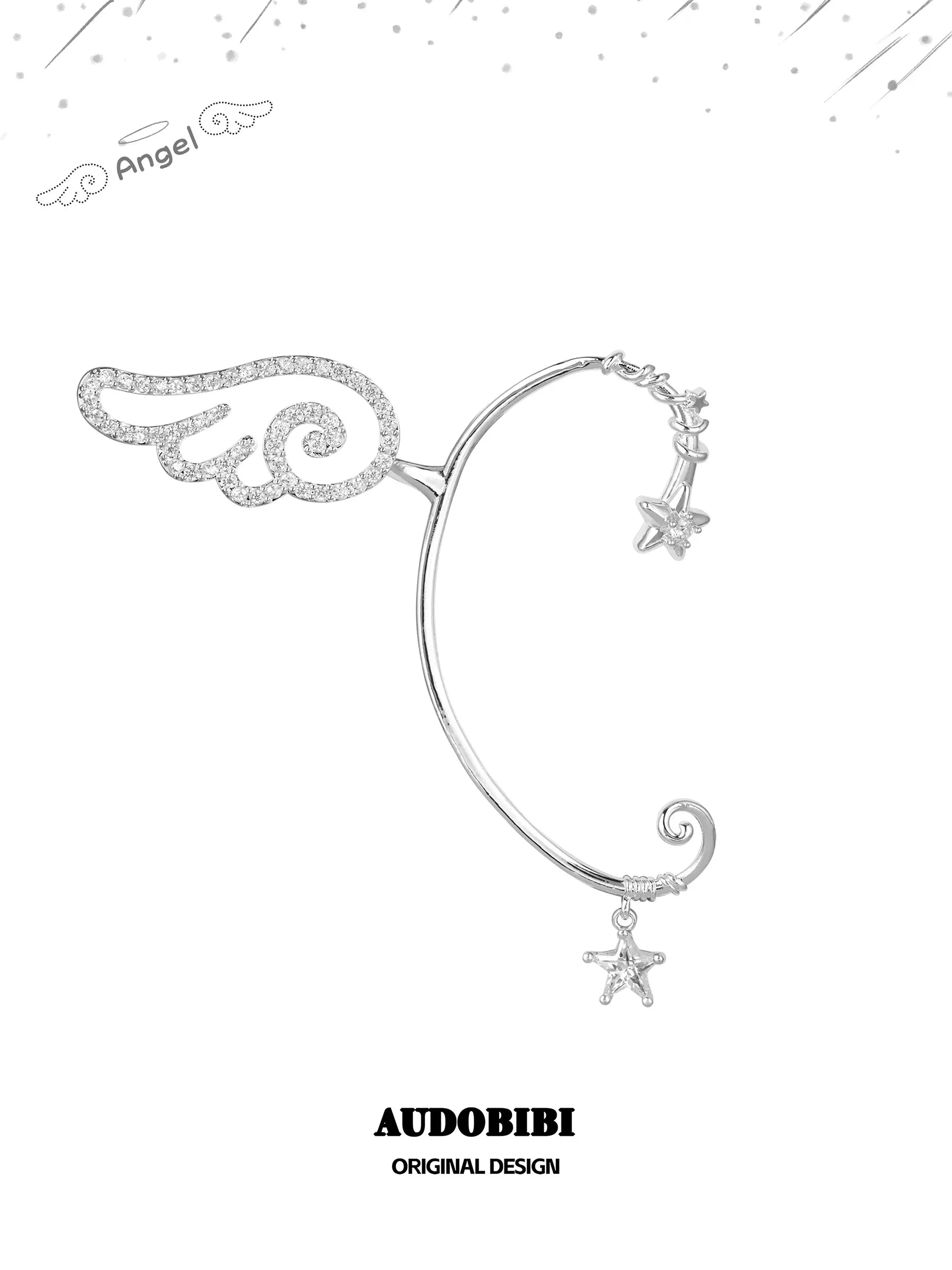 Winged Grace Judgment Angel Sparkling Wing Ear Cuff, shown on a white background.