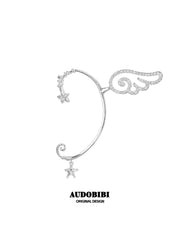 Winged Grace Judgment Angel Sparkling Wing Ear Cuff, shown on a white background.