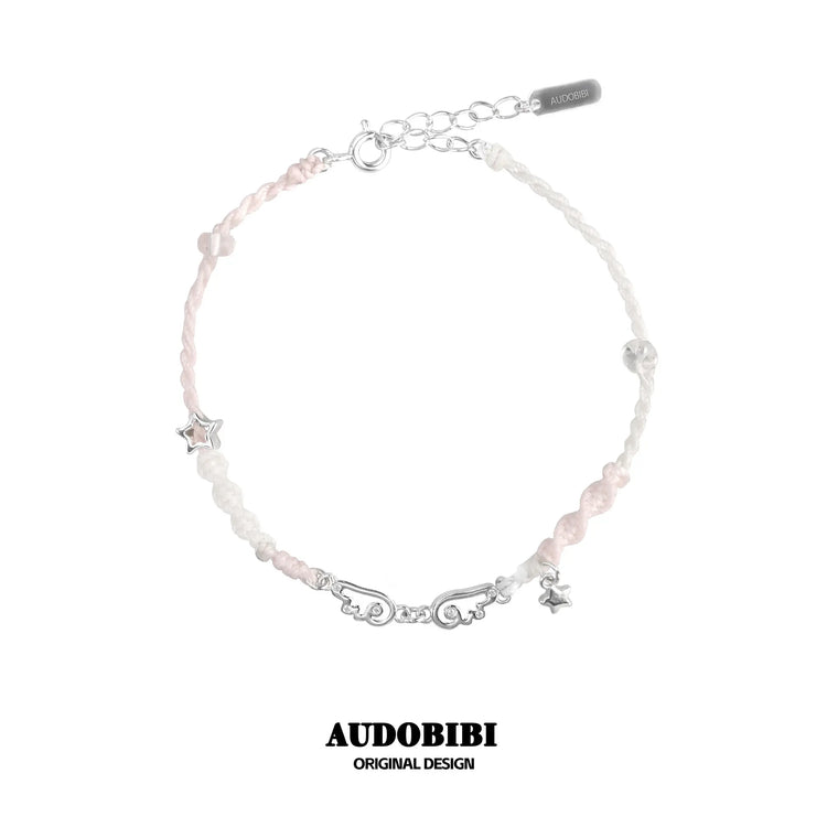 Winged Grace Angel Wings Cord Bracelet — Pink.