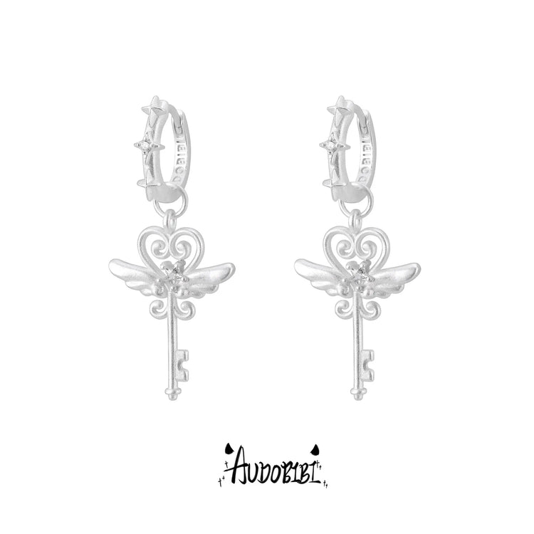 Little Devil Winged Key Angel & Devil Hoop Earrings — Angel Key.