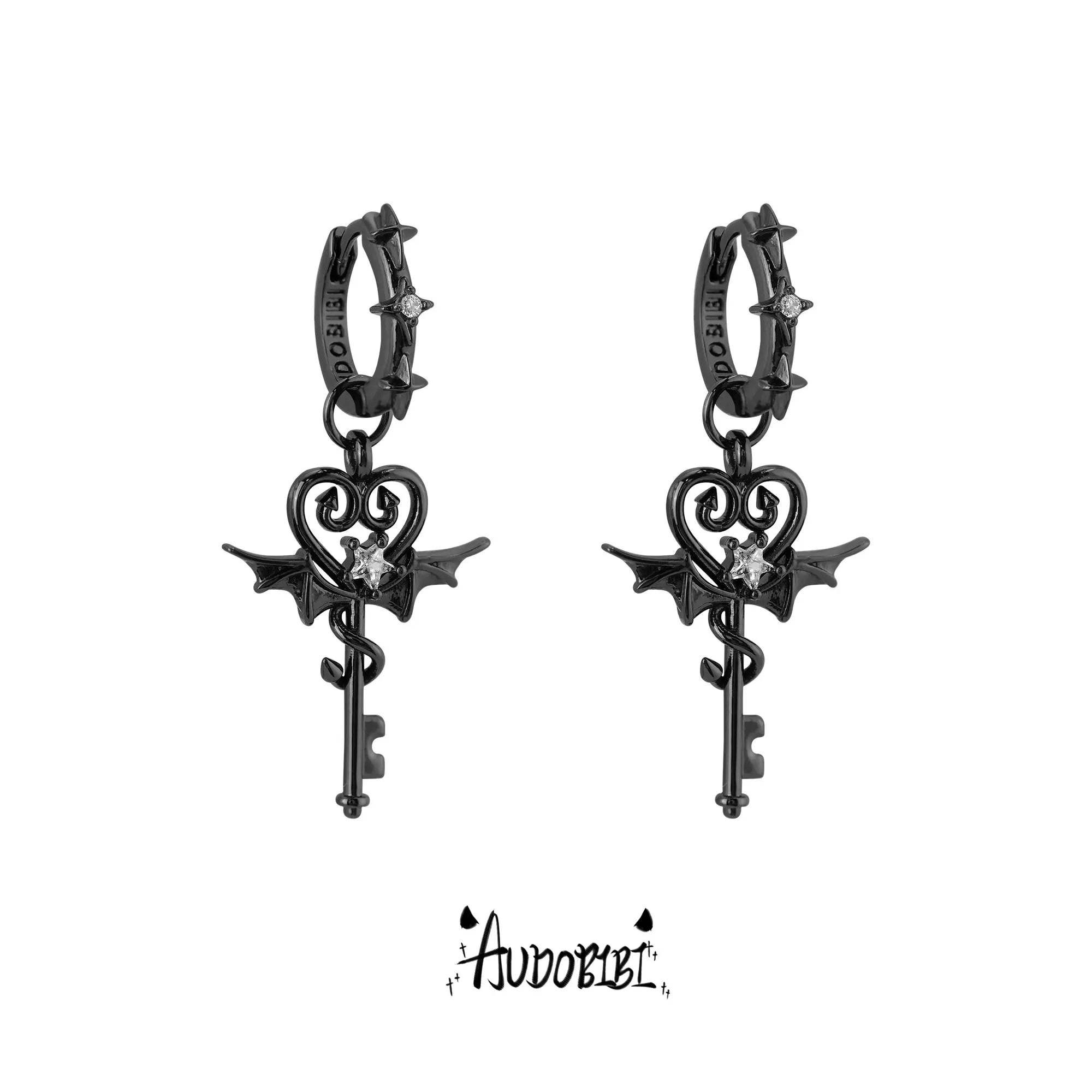 Little Devil Winged Key Angel & Devil Hoop Earrings — Devil Key.
