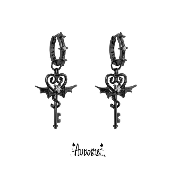 Little Devil Winged Key Angel & Devil Hoop Earrings — Devil Key.