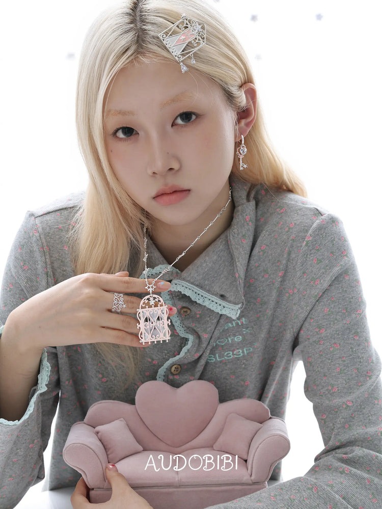 Lily Dream House Photo Locket Long Necklace, shown worn by a model.